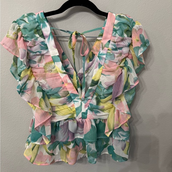 Floral V-Neck Ruffle Top - Picture 2 of 6
